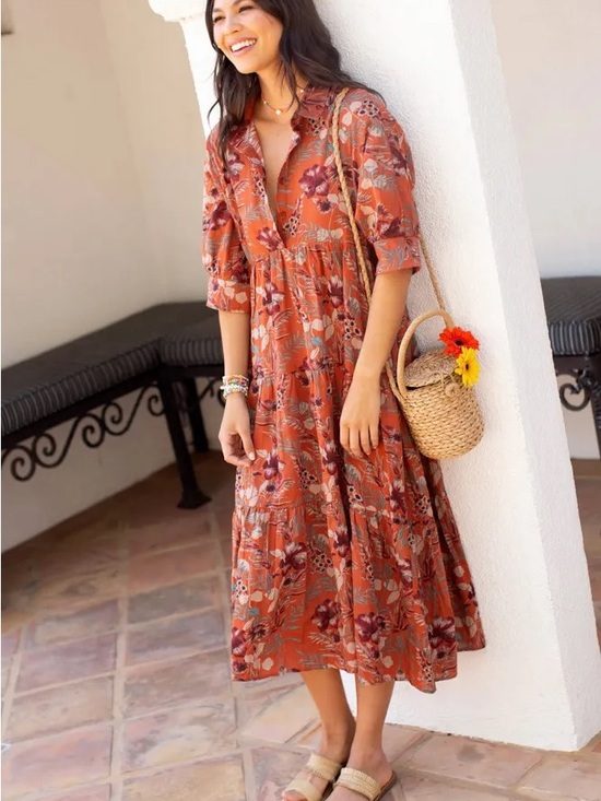 NATURAL LIFE Dresses & Skirts - Natural Life Rebecca Midi Dress Orange Tropical Floral Pockets | Size L